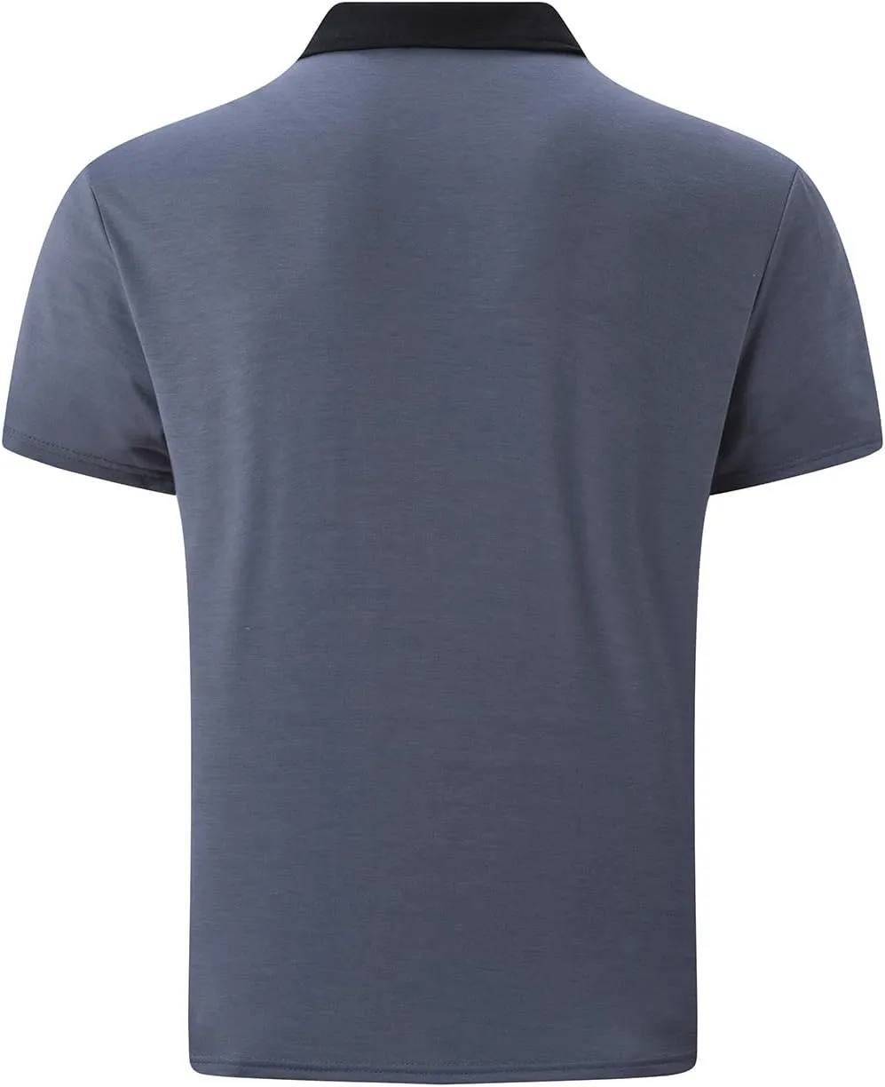 Mens Casual Polo Shirts Short Sleeve Button Golf Slim Fit Shirt with Pocket & Collar Spring Summer Stylish Tops