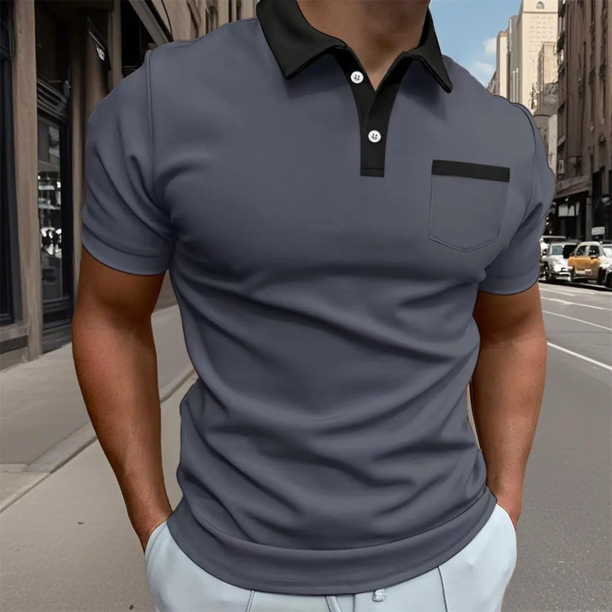 Mens Casual Polo Shirts Short Sleeve Button Golf Slim Fit Shirt with Pocket & Collar Spring Summer Stylish Tops