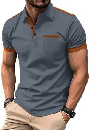 Mens Casual Polo Shirts Short Sleeve Button Golf Slim Fit Shirt with Pocket & Collar Spring Summer Stylish Tops