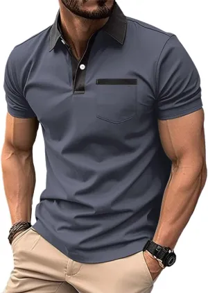 Mens Casual Polo Shirts Short Sleeve Button Golf Slim Fit Shirt with Pocket & Collar Spring Summer Stylish Tops