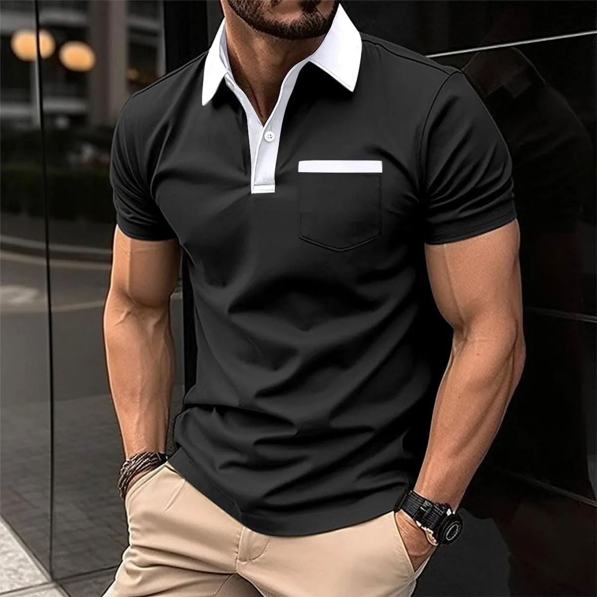 Mens Casual Polo Shirts Short Sleeve Button Golf Slim Fit Shirt with Pocket & Collar Spring Summer Stylish Tops