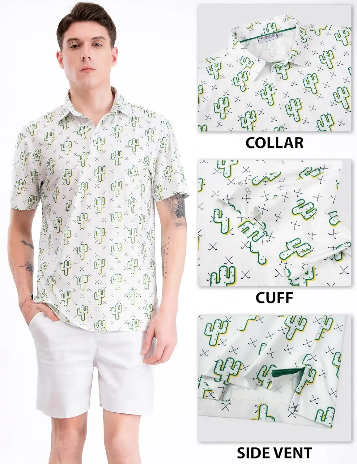 Men's Golf Shirts Short Sleeve Moisture Wicking Print Patterns Collared Performance Polo Golf Shirts for Men Dry Fit