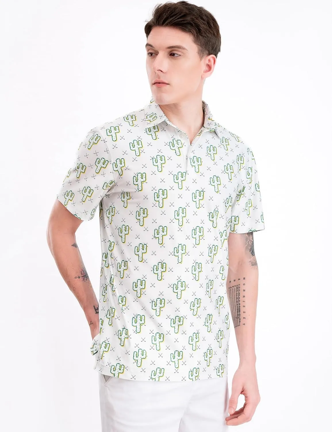 Men's Golf Shirts Short Sleeve Moisture Wicking Print Patterns Collared Performance Polo Golf Shirts for Men Dry Fit