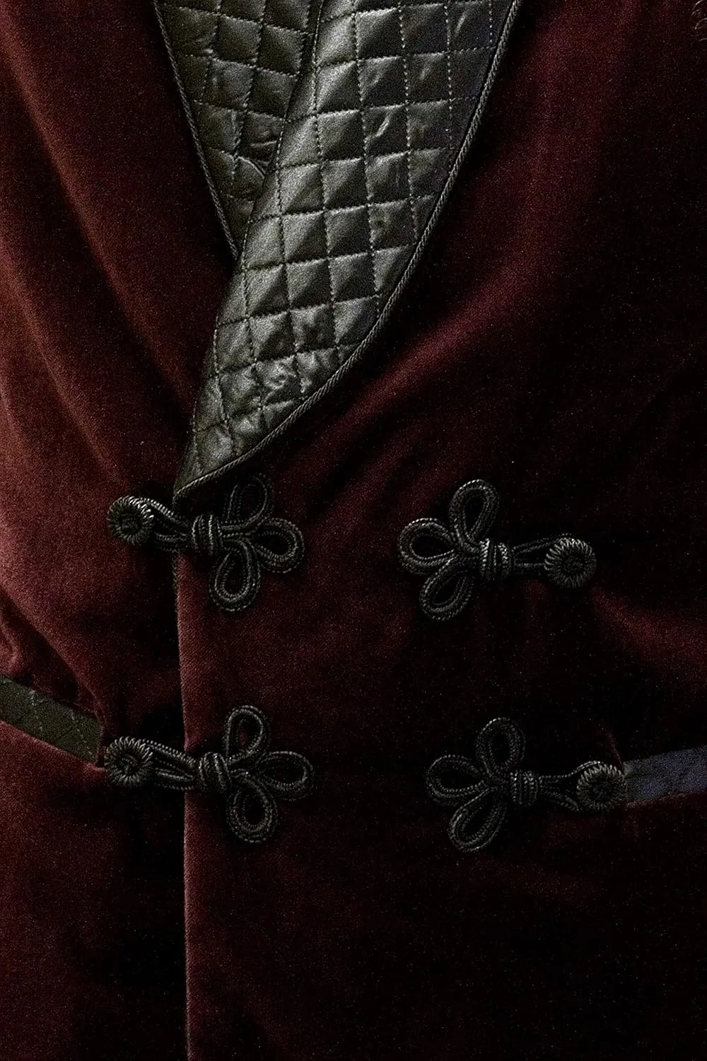 Men's Smoking Jacket Quilted Robe Burgundy Velvet Double Breasted Coat Dinner Jackets