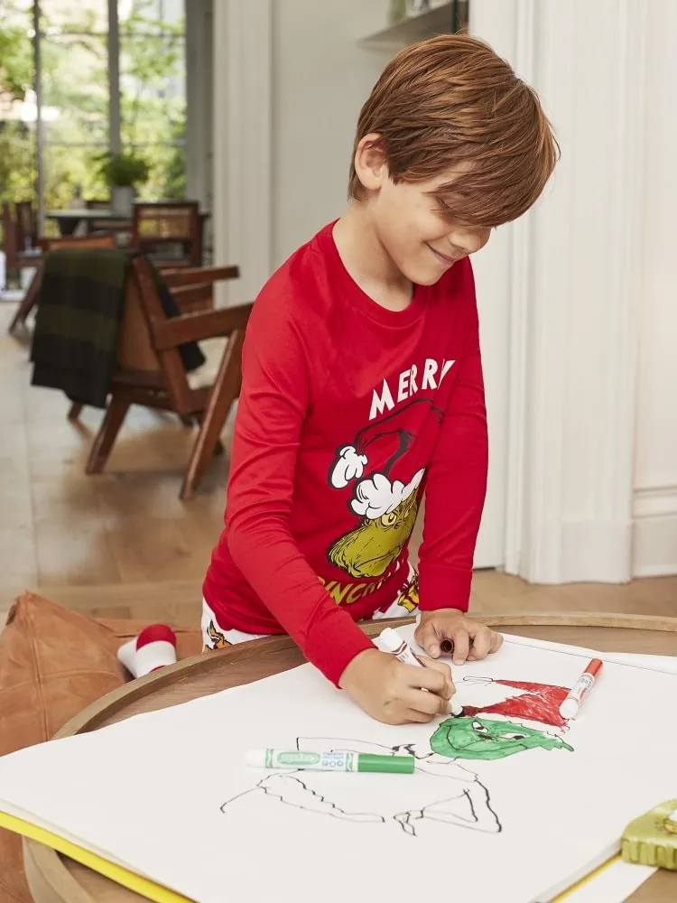 “Merry Christmas” Family Matching Grinch Cartoon Print Pajama Set