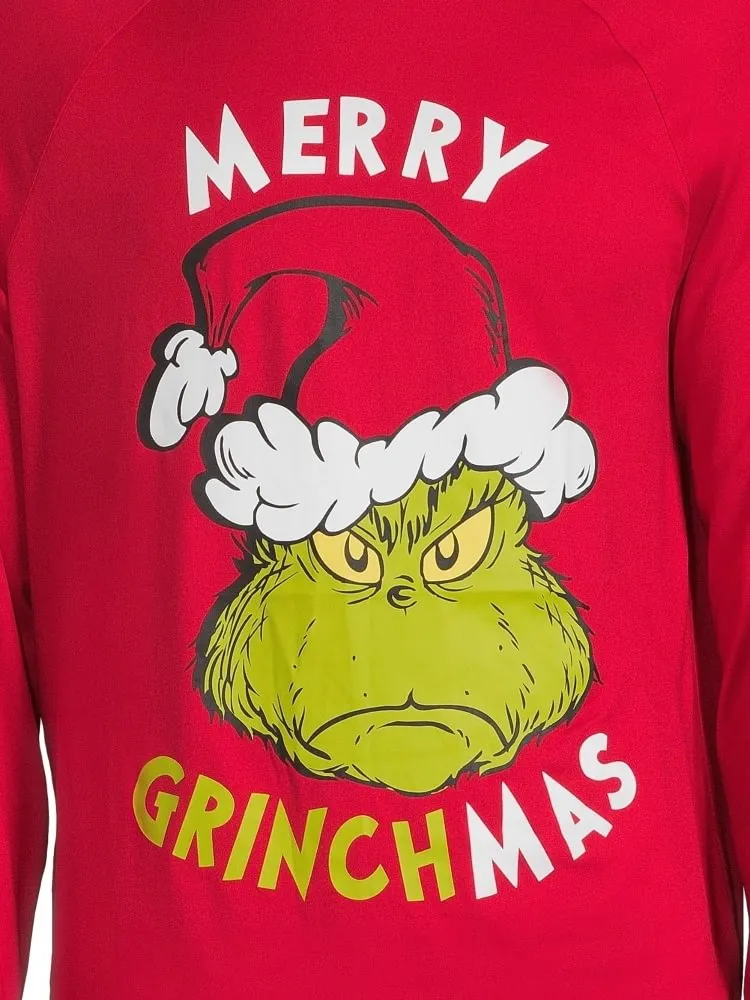 “Merry Christmas” Family Matching Grinch Cartoon Print Pajama Set