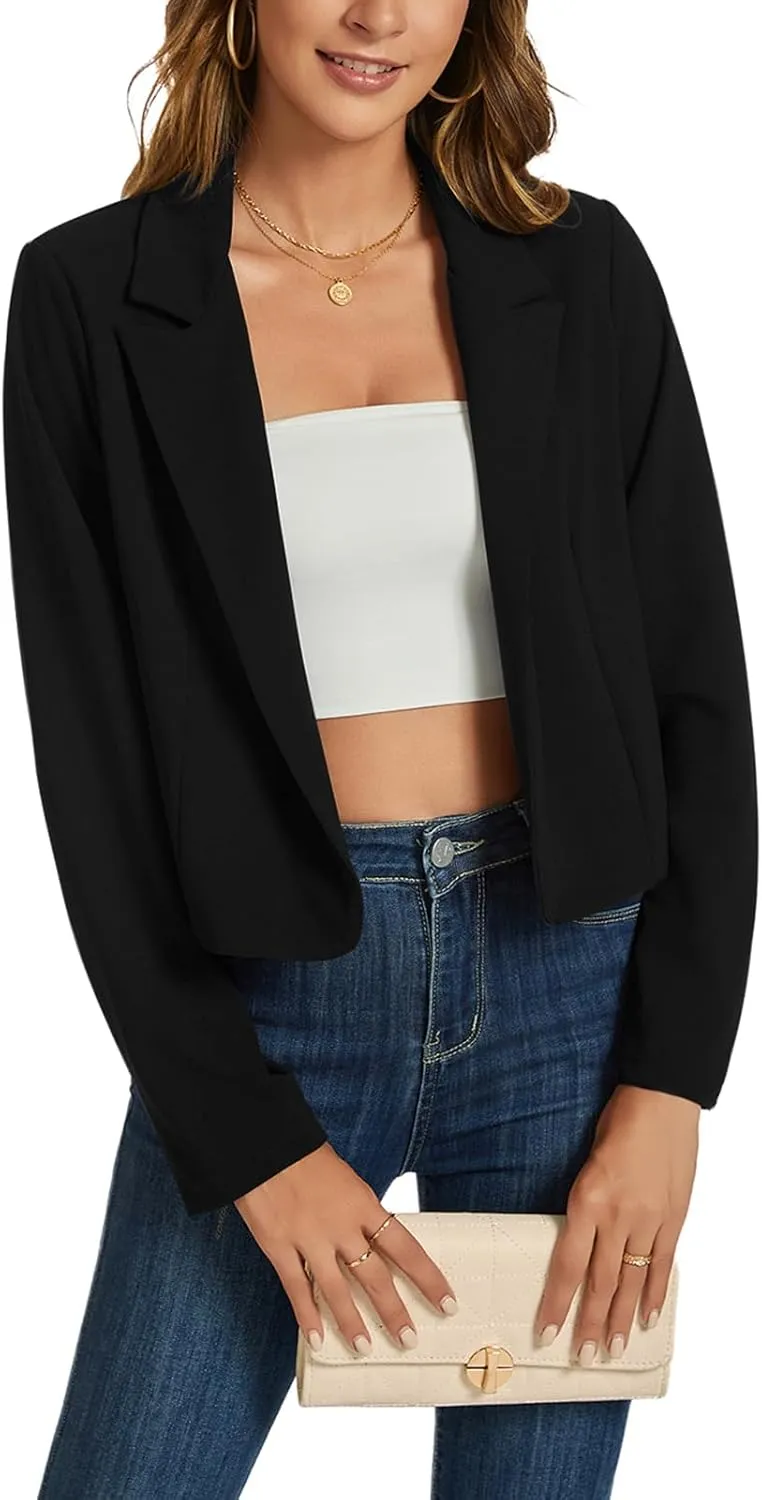 MINTLIMIT Cropped Blazers for Women Business Casual Long Sleeve Open Front Suit Jacket Work Office Blazer