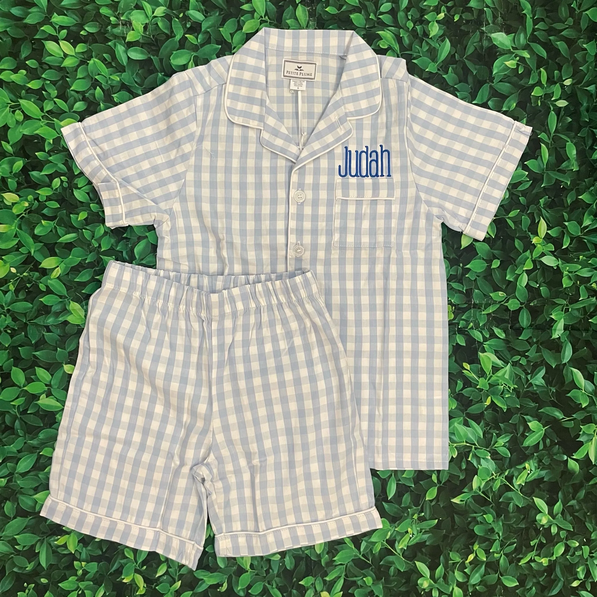 Petite Plume Blue Gingham  Short Pajama Set