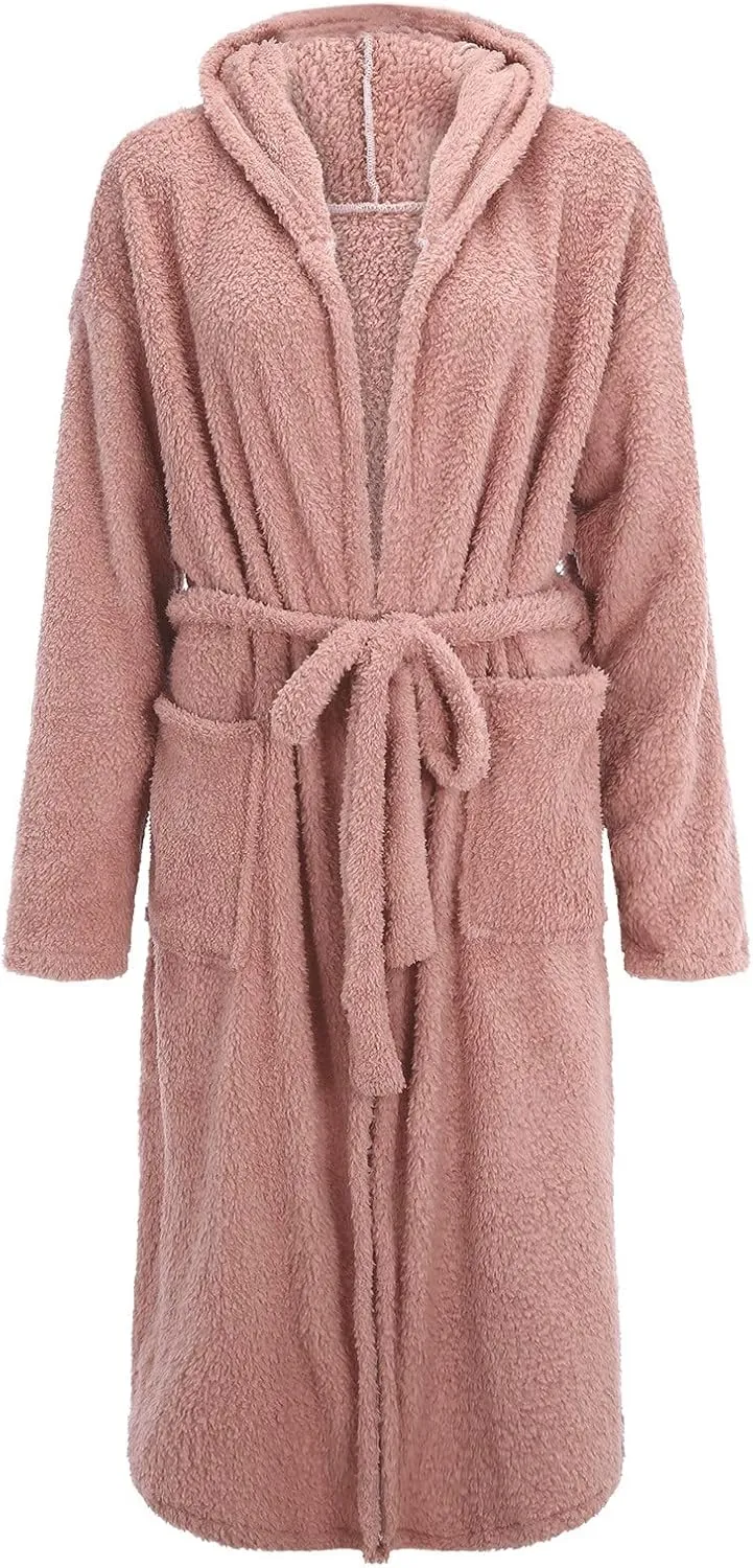 Plush Fleece Hooded Bathrobe Ear Hooded Flannel Bathrobe Soft And Warm Double-Faced Velvet Pajamas Casual Loungewear