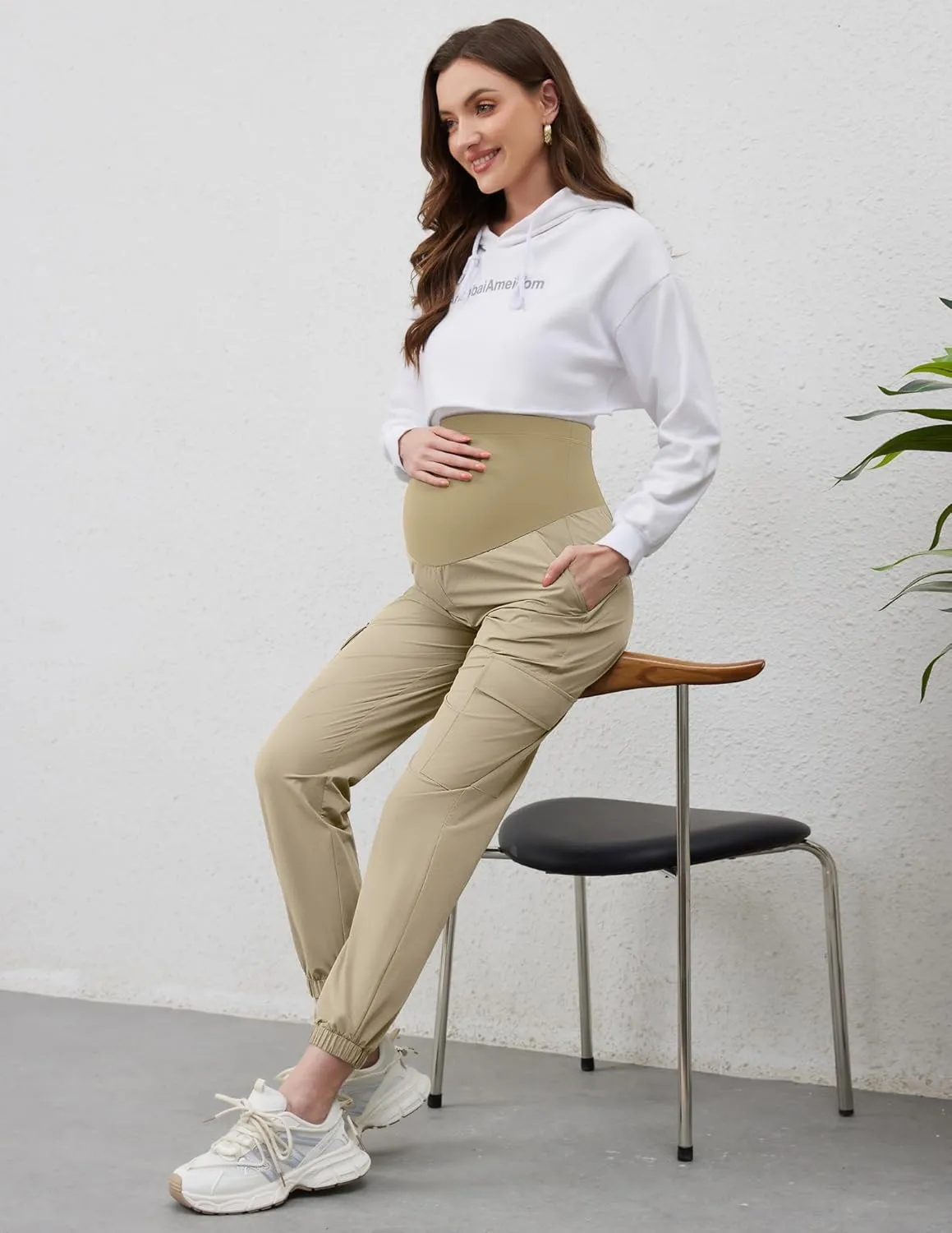 POSHGLAM Maternity Cargo Joggers Quick-Dry Lightweight Casual Lounge Hiking Active Pants