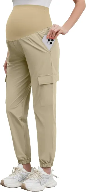 POSHGLAM Maternity Cargo Joggers Quick-Dry Lightweight Casual Lounge Hiking Active Pants