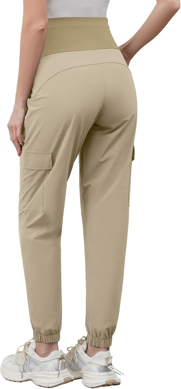 POSHGLAM Maternity Cargo Joggers Quick-Dry Lightweight Casual Lounge Hiking Active Pants