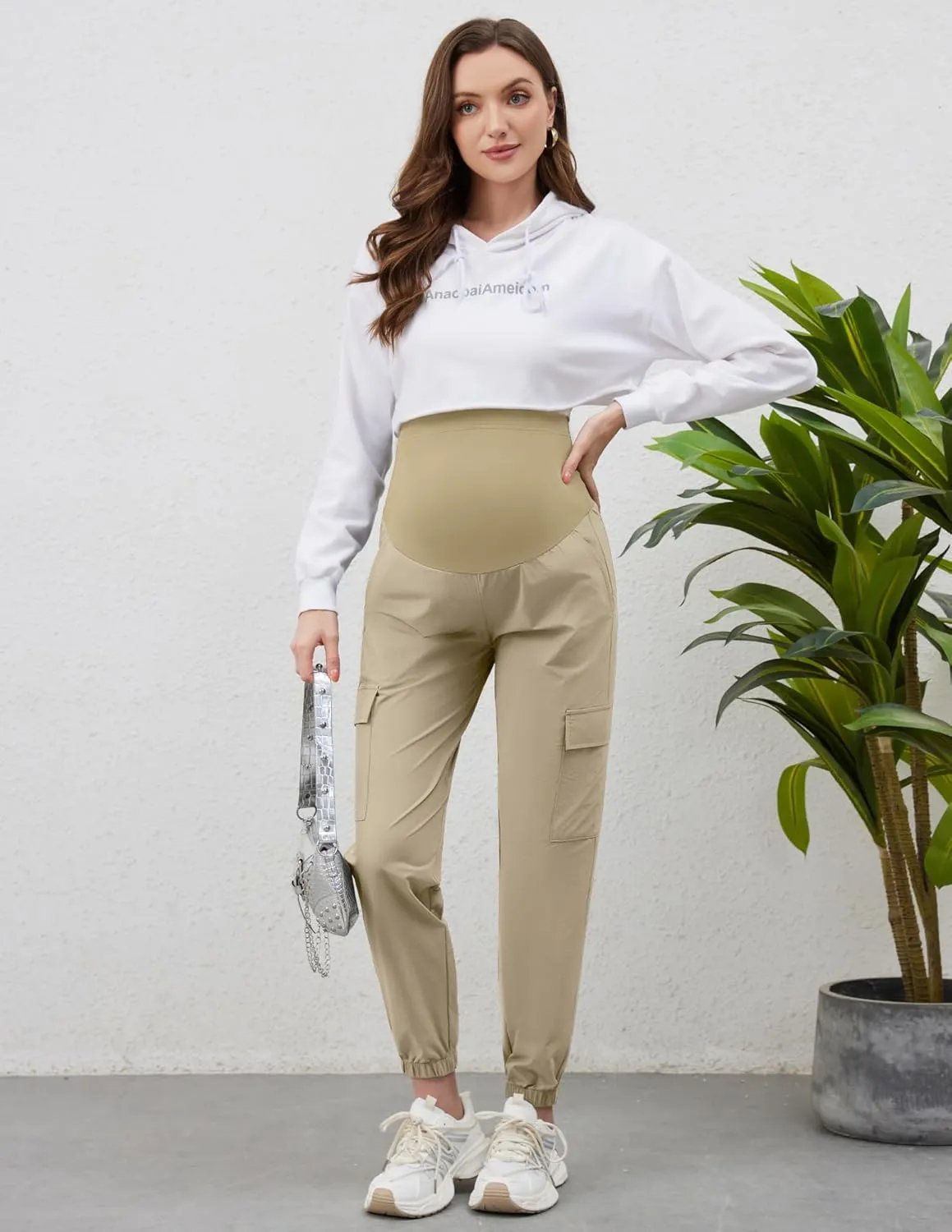 POSHGLAM Maternity Cargo Joggers Quick-Dry Lightweight Casual Lounge Hiking Active Pants