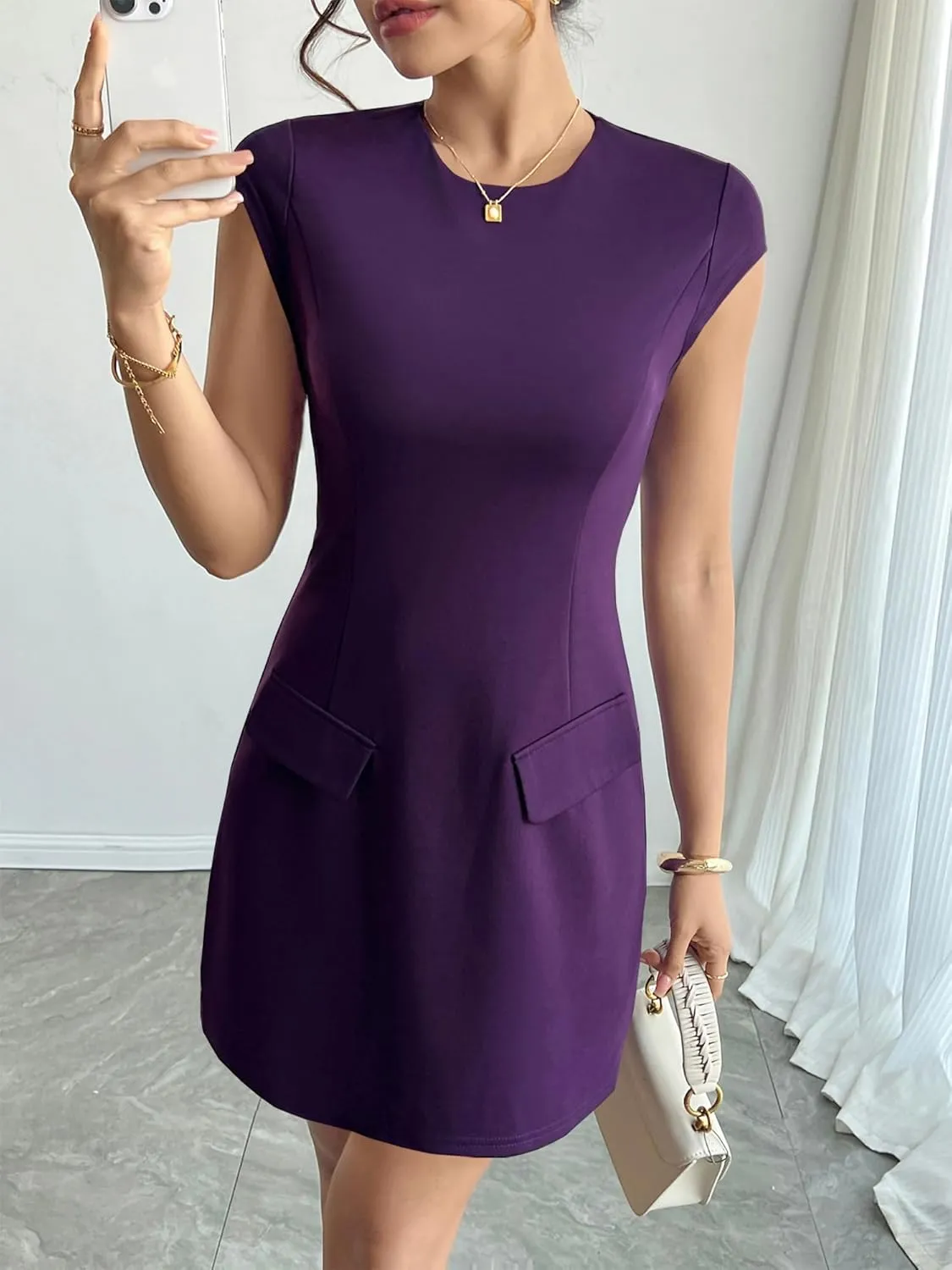 RANPHEE Women's Elegant Crew Neck Cap Sleeve Pencil Dress Ladies Spring Summer Semi Formal Graduation Party Dresses