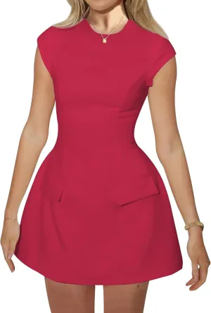 RANPHEE Women's Elegant Crew Neck Cap Sleeve Pencil Dress Ladies Spring Summer Semi Formal Graduation Party Dresses