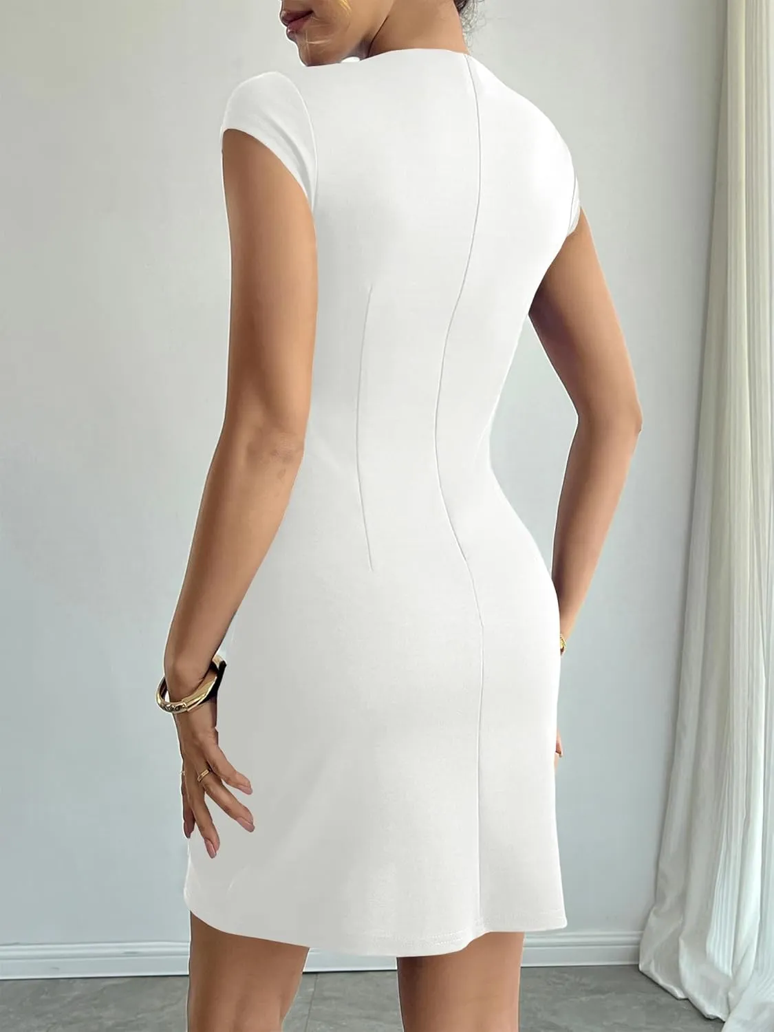 RANPHEE Women's Elegant Crew Neck Cap Sleeve Pencil Dress Ladies Spring Summer Semi Formal Graduation Party Dresses