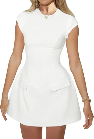 RANPHEE Women's Elegant Crew Neck Cap Sleeve Pencil Dress Ladies Spring Summer Semi Formal Graduation Party Dresses