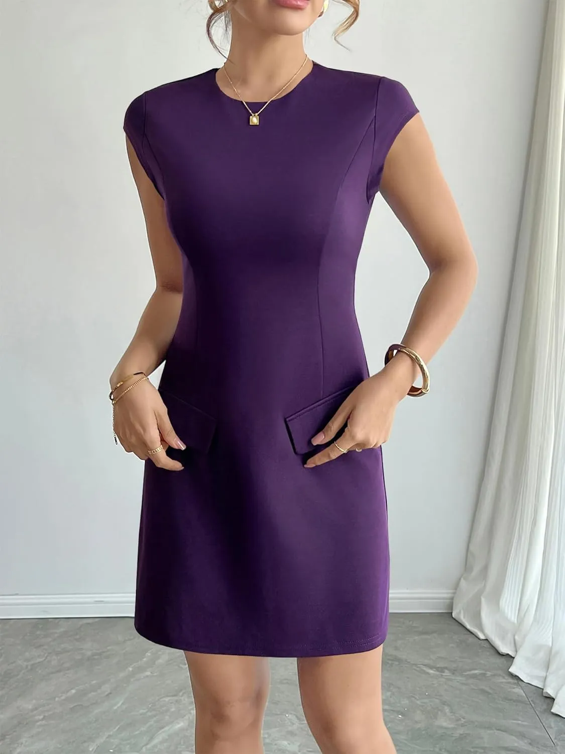 RANPHEE Women's Elegant Crew Neck Cap Sleeve Pencil Dress Ladies Spring Summer Semi Formal Graduation Party Dresses