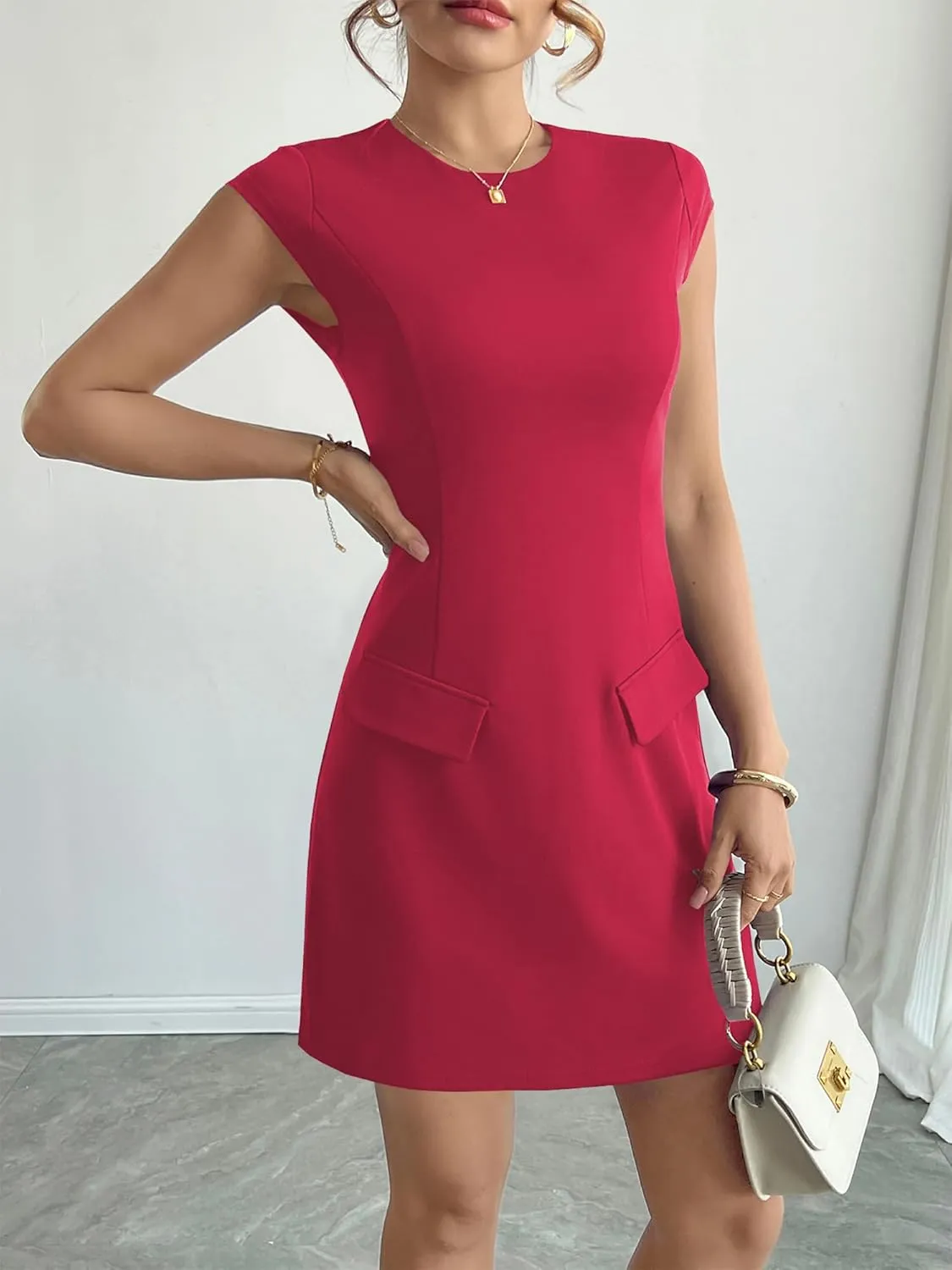 RANPHEE Women's Elegant Crew Neck Cap Sleeve Pencil Dress Ladies Spring Summer Semi Formal Graduation Party Dresses