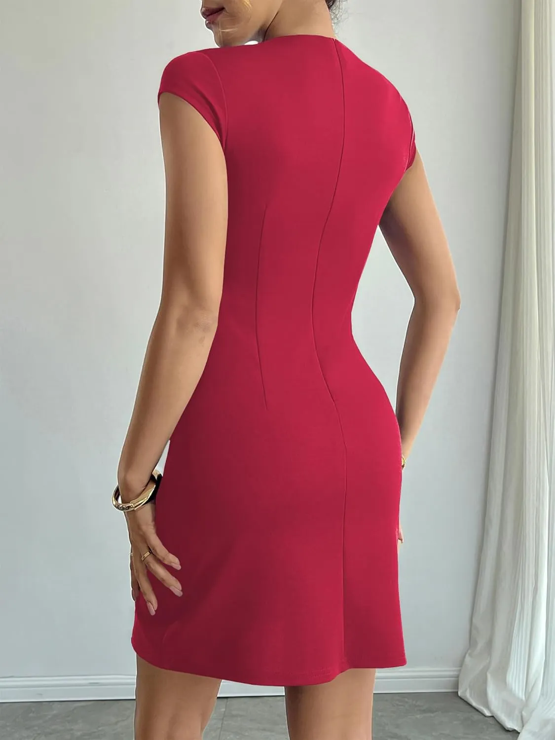 RANPHEE Women's Elegant Crew Neck Cap Sleeve Pencil Dress Ladies Spring Summer Semi Formal Graduation Party Dresses