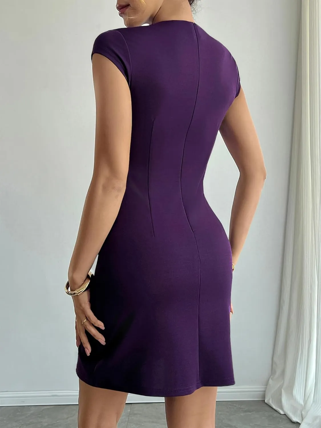 RANPHEE Women's Elegant Crew Neck Cap Sleeve Pencil Dress Ladies Spring Summer Semi Formal Graduation Party Dresses