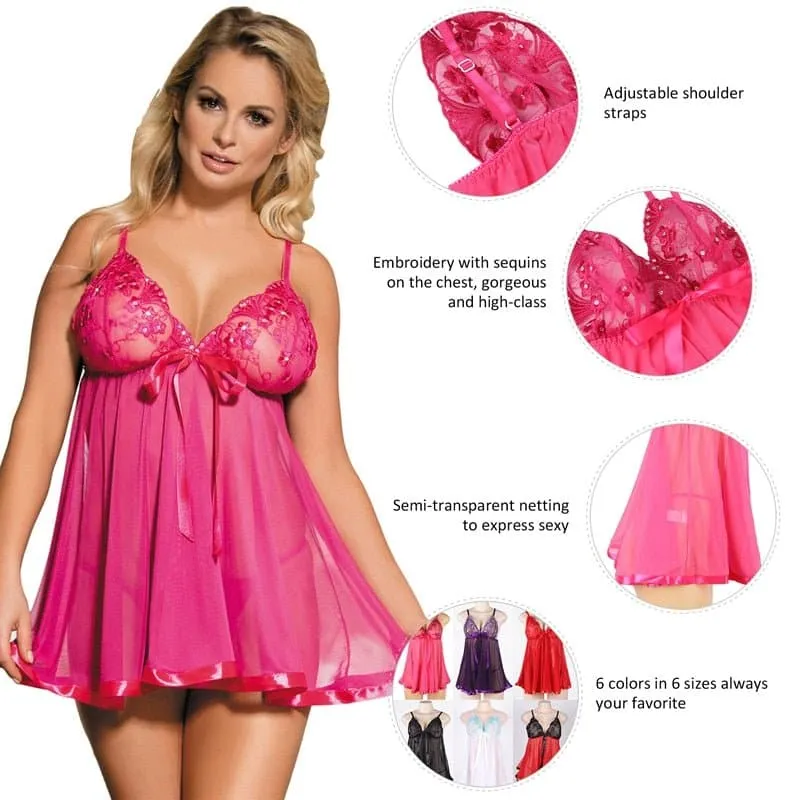 See-Through Lace Night Dress with Sequin Decoration