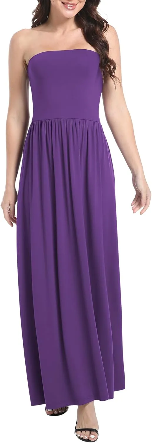 Urban CoCo Women's Strapless Ruched Maxi Dress Flowy Sleeveless A-Line Dresses