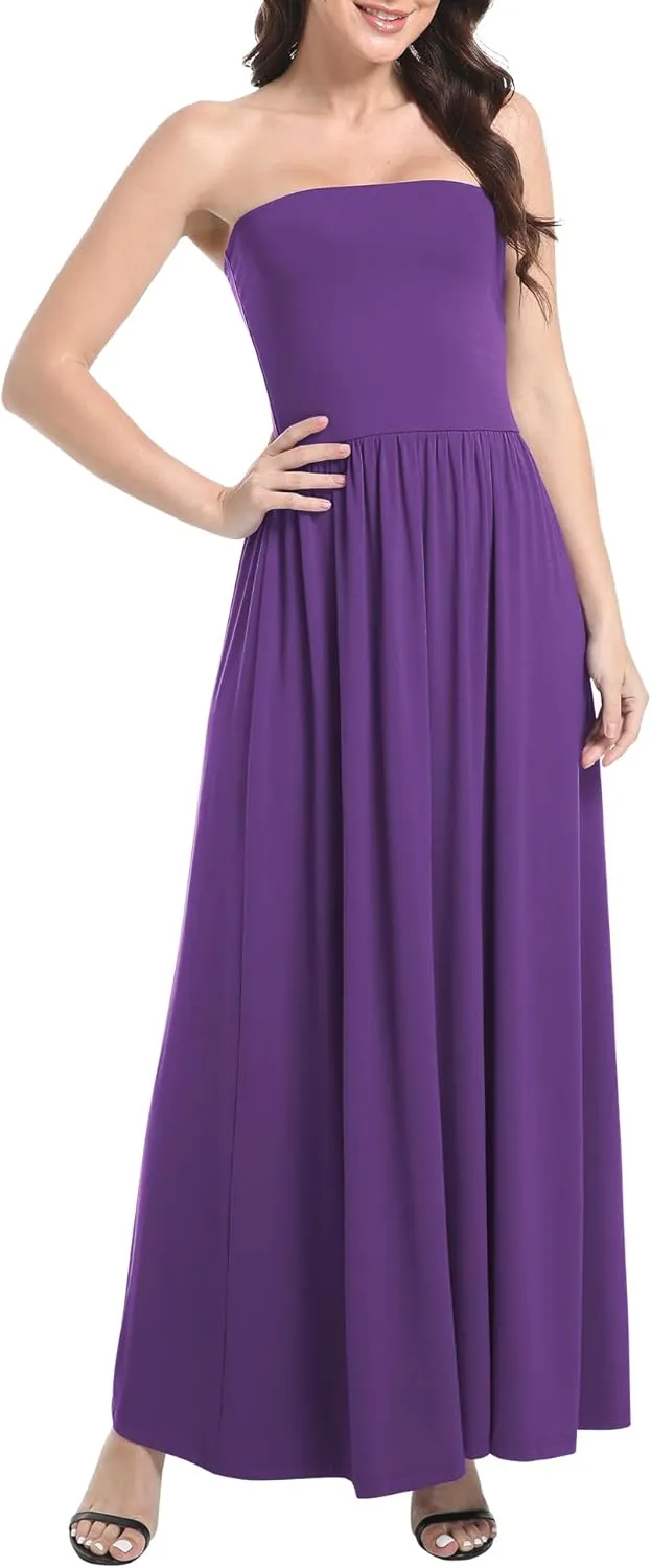 Urban CoCo Women's Strapless Ruched Maxi Dress Flowy Sleeveless A-Line Dresses