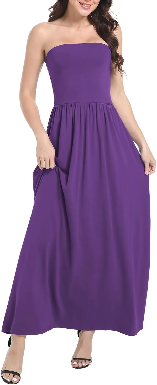 Urban CoCo Women's Strapless Ruched Maxi Dress Flowy Sleeveless A-Line Dresses