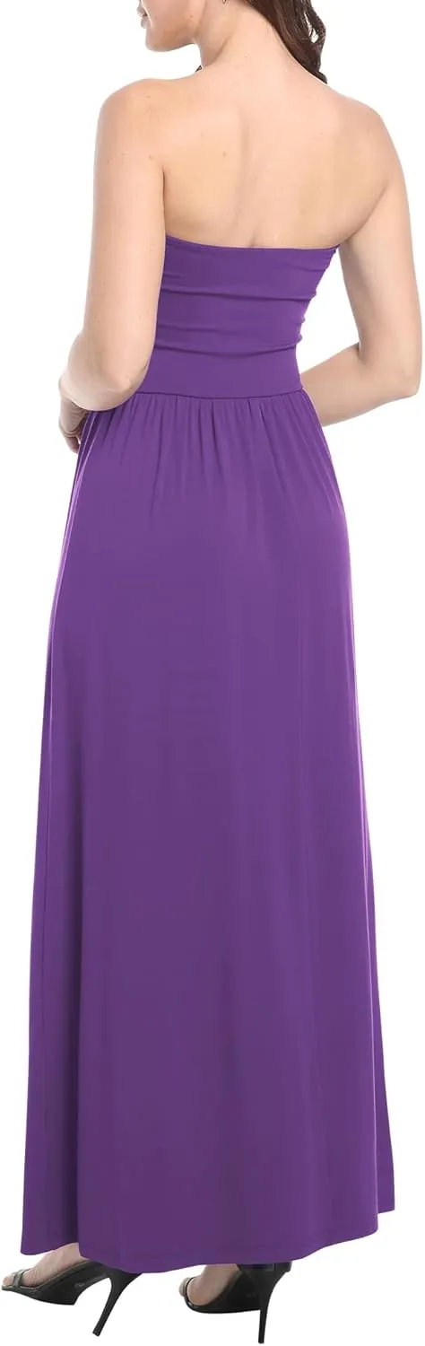 Urban CoCo Women's Strapless Ruched Maxi Dress Flowy Sleeveless A-Line Dresses