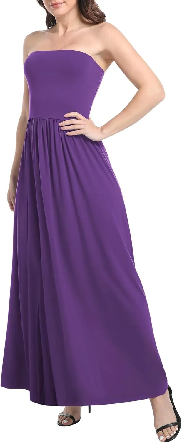 Urban CoCo Women's Strapless Ruched Maxi Dress Flowy Sleeveless A-Line Dresses