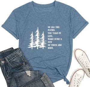 Women Hiking Mountain T Shirt Funny Pine Tree Graphic Tee Summer Outdoor Workout Soft Short Sleeve Close to Nature T-Shirts