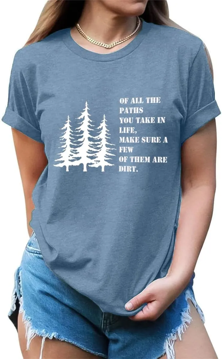 Women Hiking Mountain T Shirt Funny Pine Tree Graphic Tee Summer Outdoor Workout Soft Short Sleeve Close to Nature T-Shirts