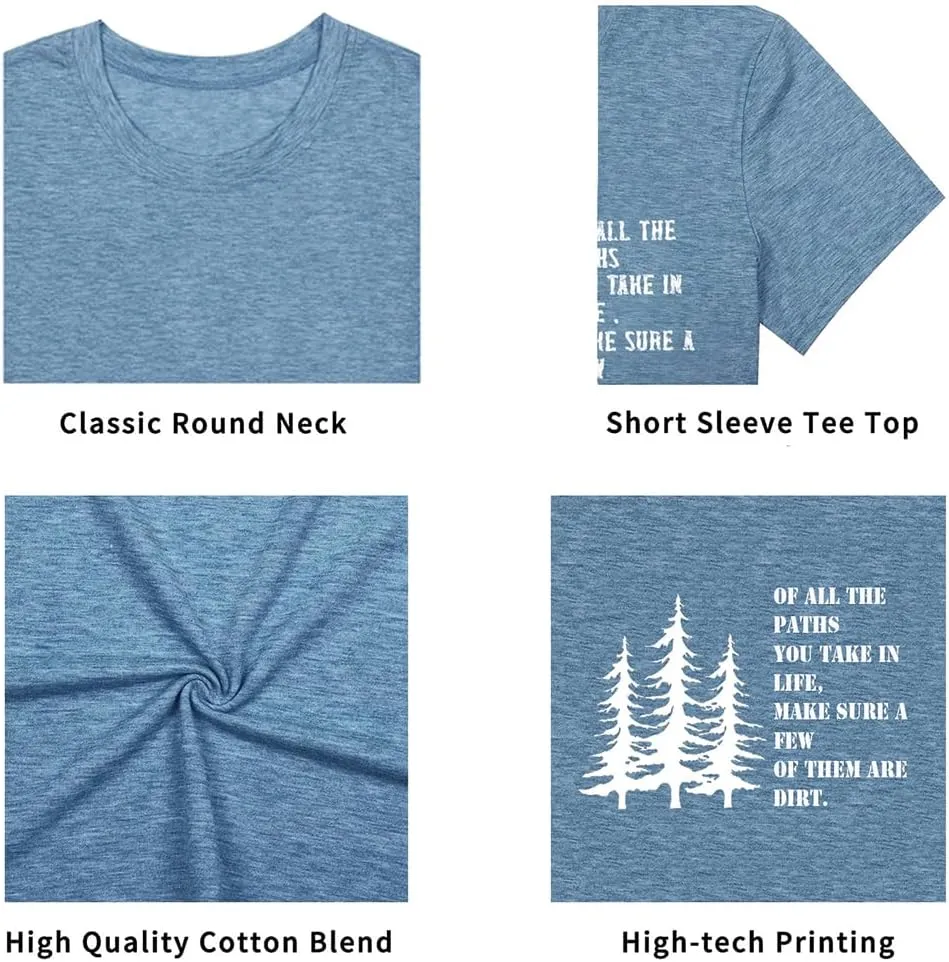 Women Hiking Mountain T Shirt Funny Pine Tree Graphic Tee Summer Outdoor Workout Soft Short Sleeve Close to Nature T-Shirts