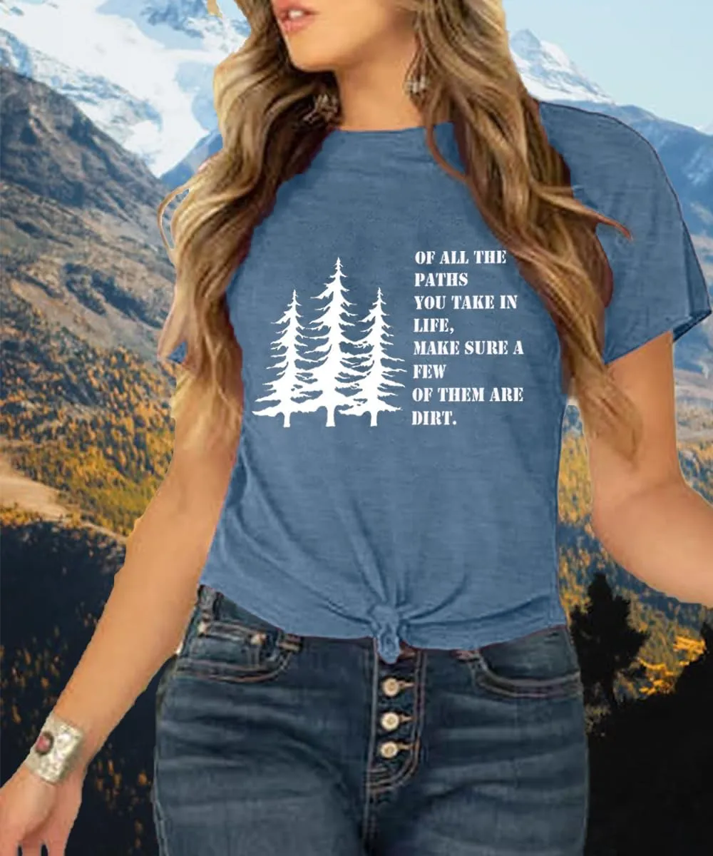 Women Hiking Mountain T Shirt Funny Pine Tree Graphic Tee Summer Outdoor Workout Soft Short Sleeve Close to Nature T-Shirts