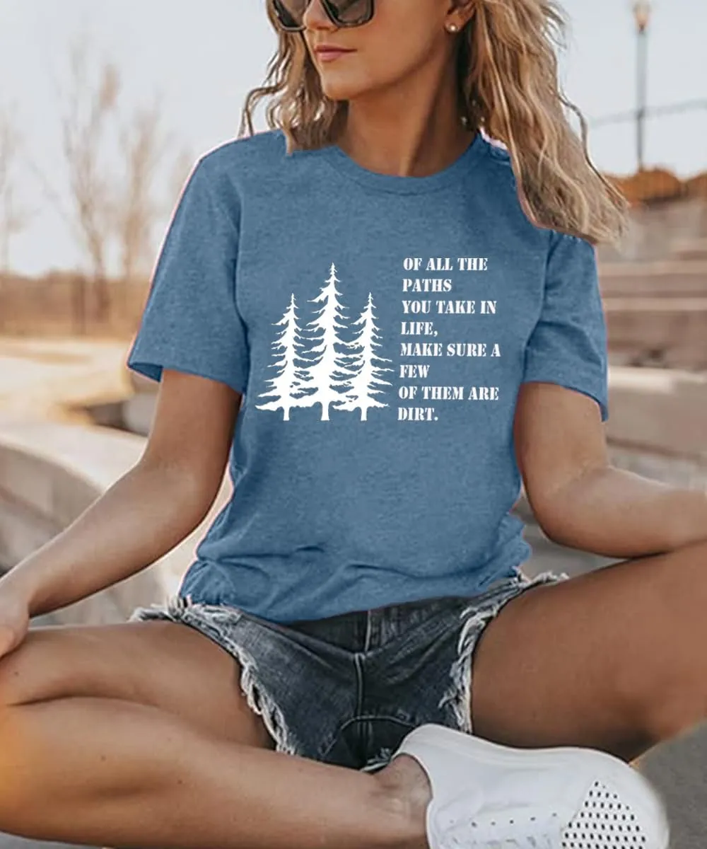 Women Hiking Mountain T Shirt Funny Pine Tree Graphic Tee Summer Outdoor Workout Soft Short Sleeve Close to Nature T-Shirts