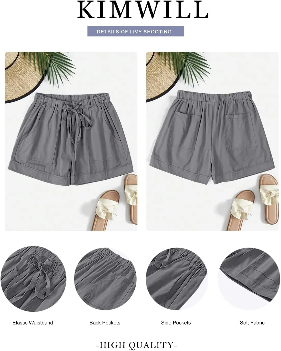 Womens Elastic Waist Comfy Drawstring Shorts Beach Casual Shorts Summer Lightweight Short Pants with Pockets