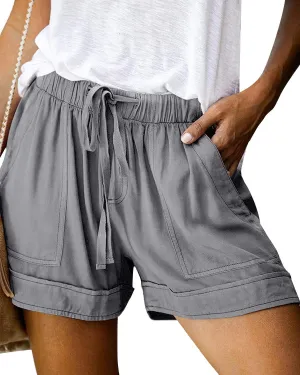 Womens Elastic Waist Comfy Drawstring Shorts Beach Casual Shorts Summer Lightweight Short Pants with Pockets