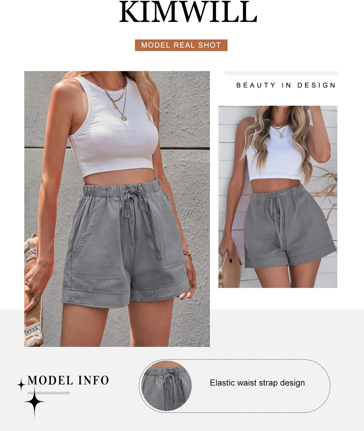 Womens Elastic Waist Comfy Drawstring Shorts Beach Casual Shorts Summer Lightweight Short Pants with Pockets